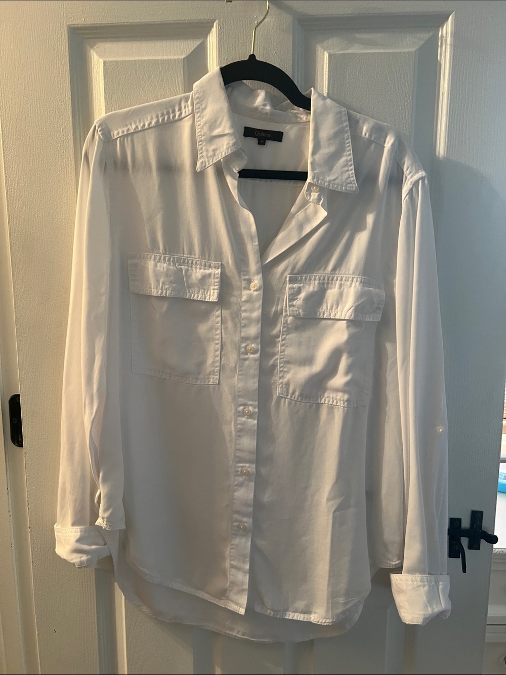 Quince Vintage Wash Tencel Utility Shirt White size M Long Sleeve Button Down